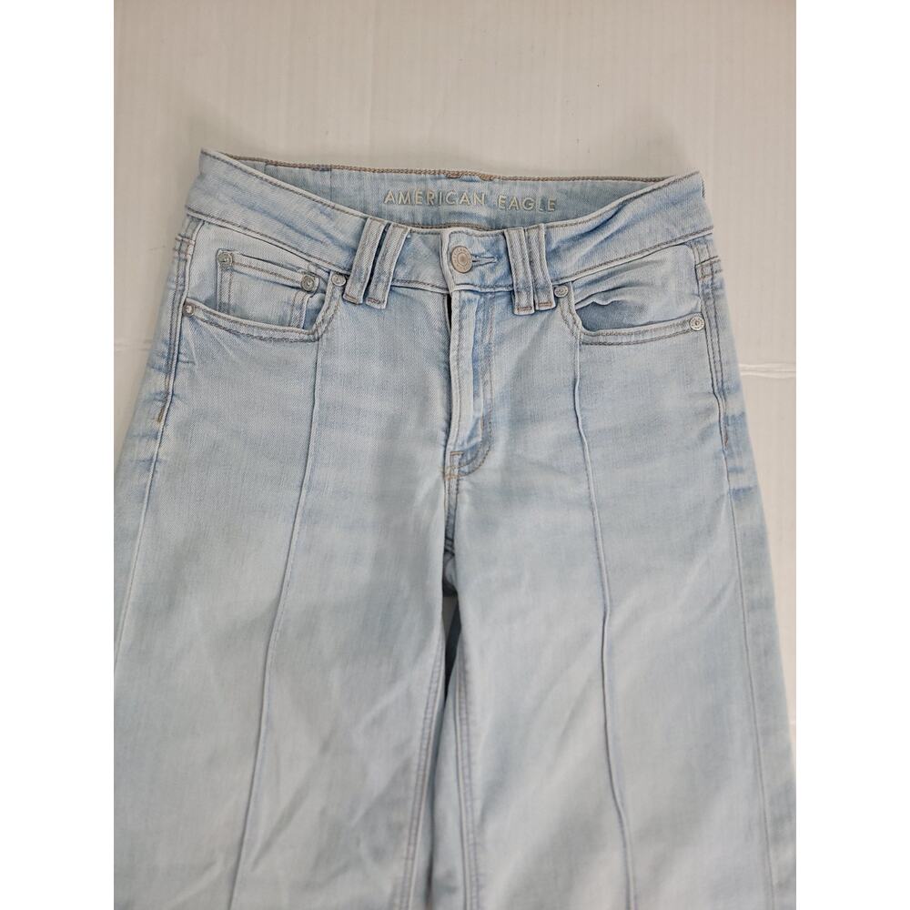 AMERICAN EAGLE Jeans Sz 000 Low Rise Baggy Wide Leg Drapey Light Wash Retro - Picture 5 of 12